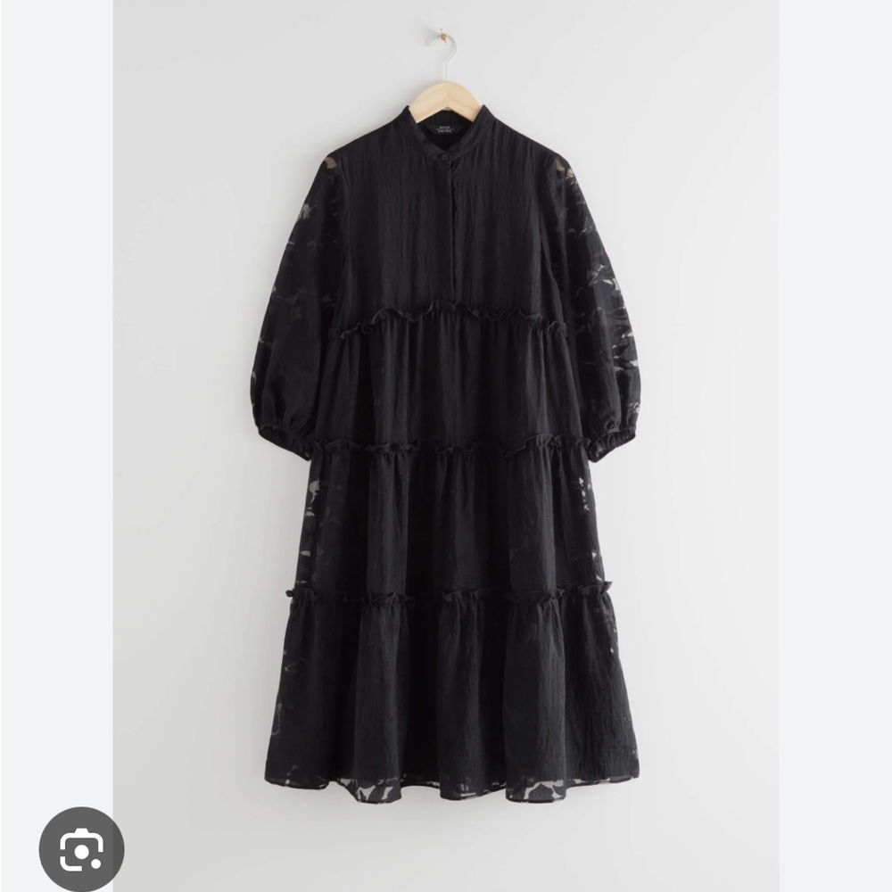 & other stories voluminous puff sleeve tiered midi dress - Picture 2 of 10